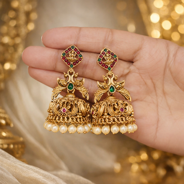 “Premium Bridal Style Antique Jhumka Earrings with Pearl Drops” SKU - 445